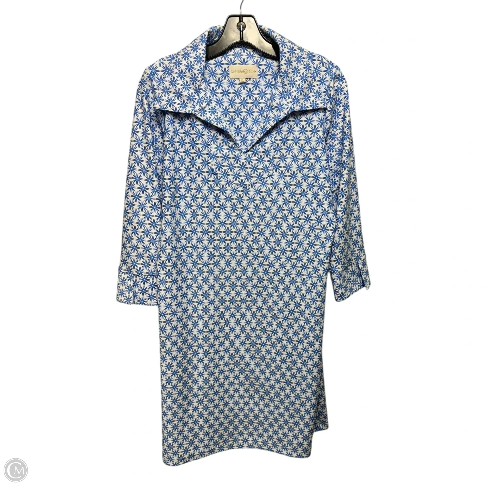 Collared Dress Casual Midi By Chelsea & Gunn In Blue & White. Size: Xl