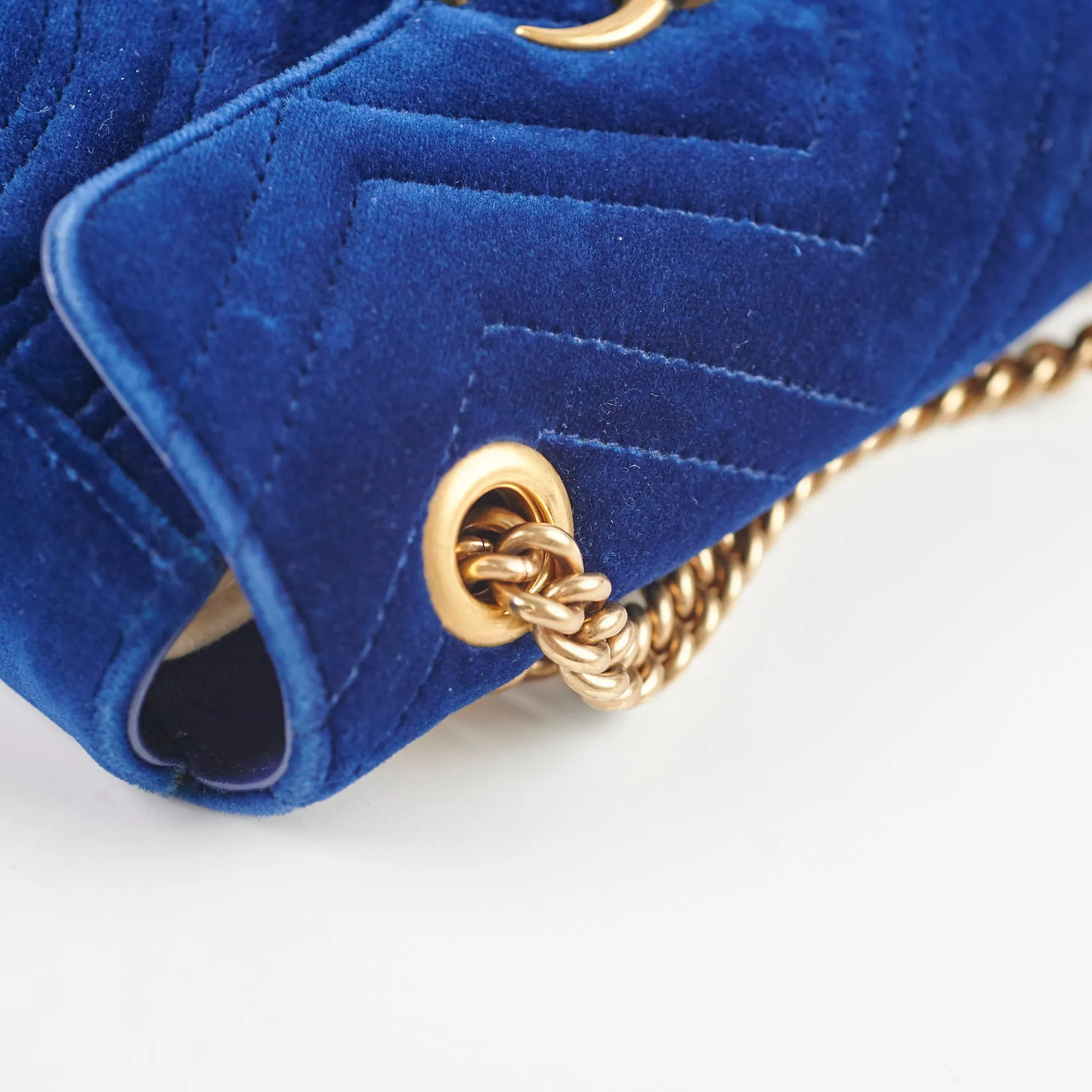 Gucci Marmont Mini Shoulder Bag Navy Blue Velvet