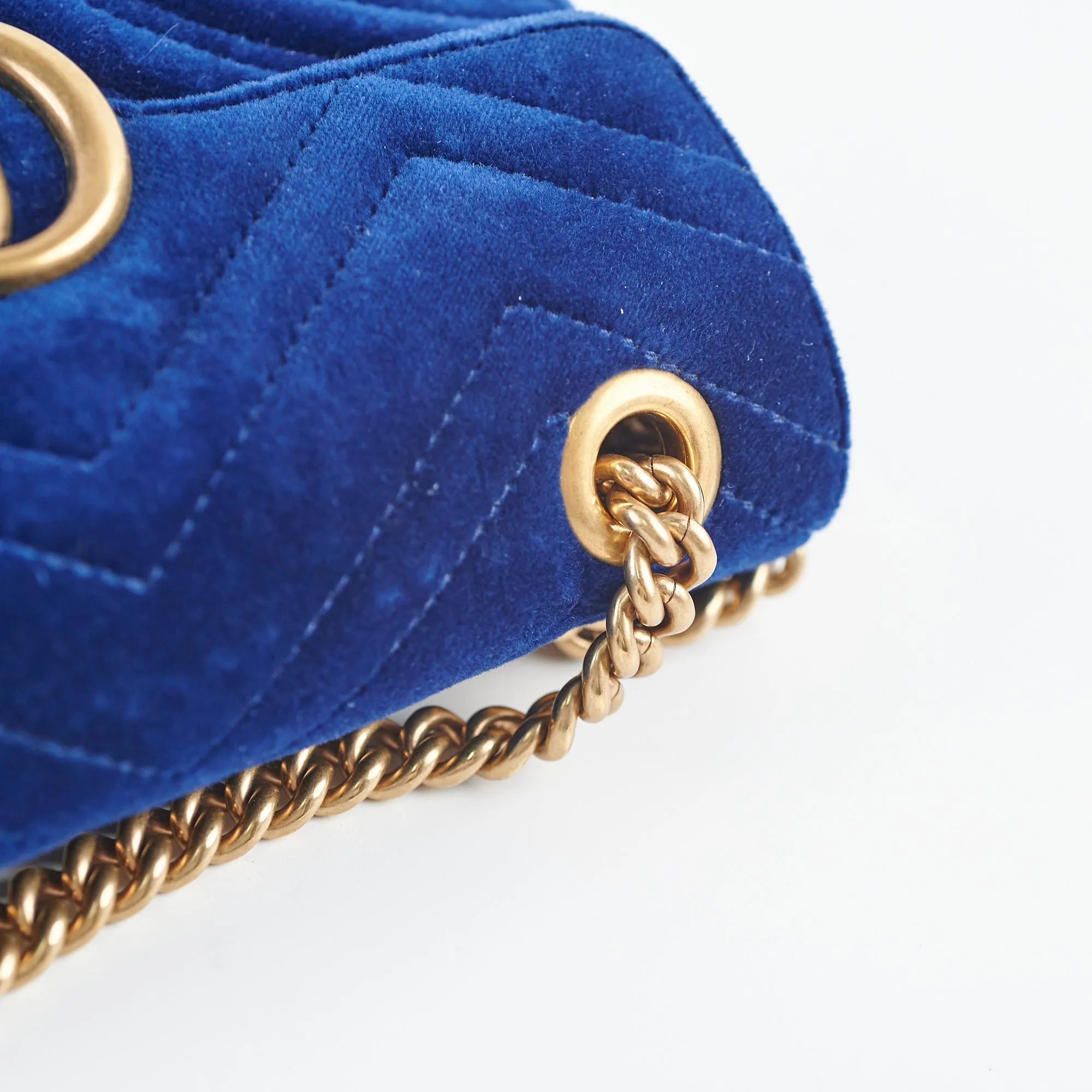 Gucci Marmont Mini Shoulder Bag Navy Blue Velvet