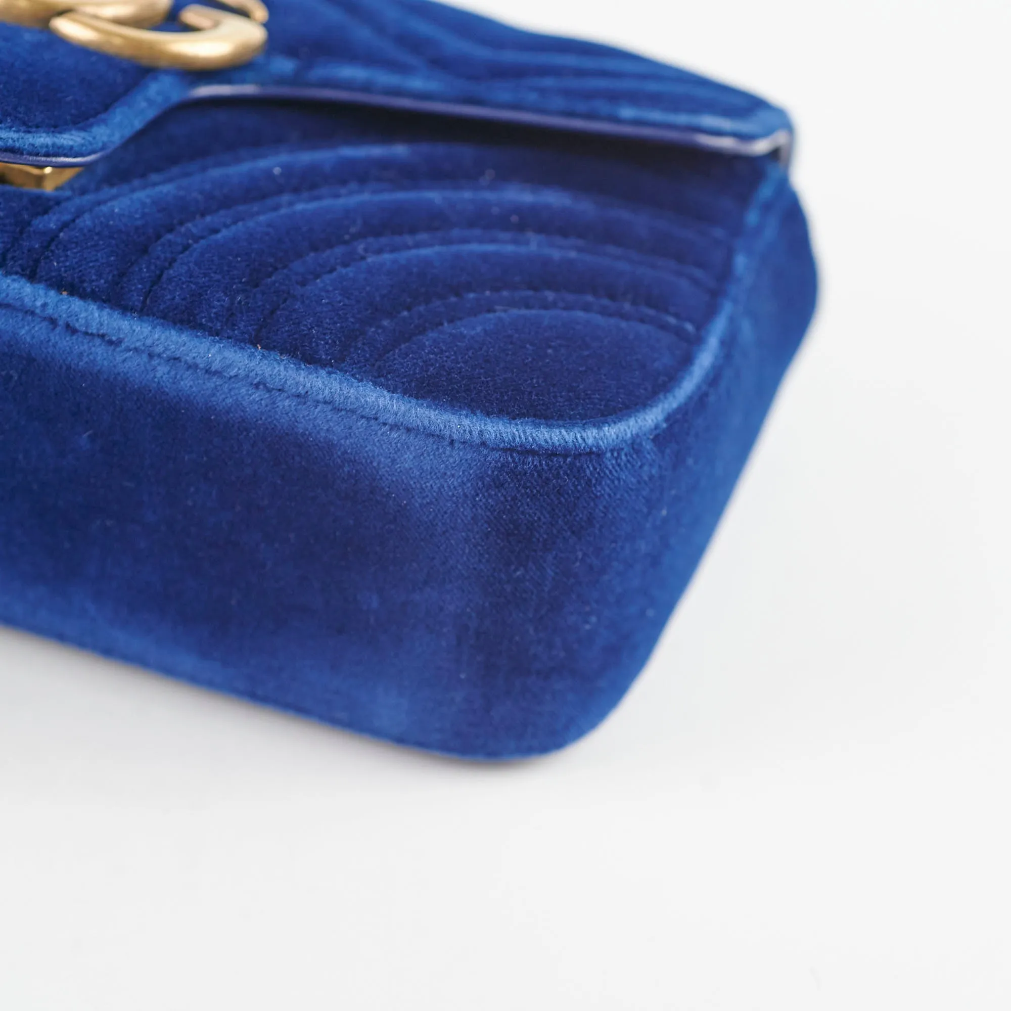 Gucci Marmont Mini Shoulder Bag Navy Blue Velvet