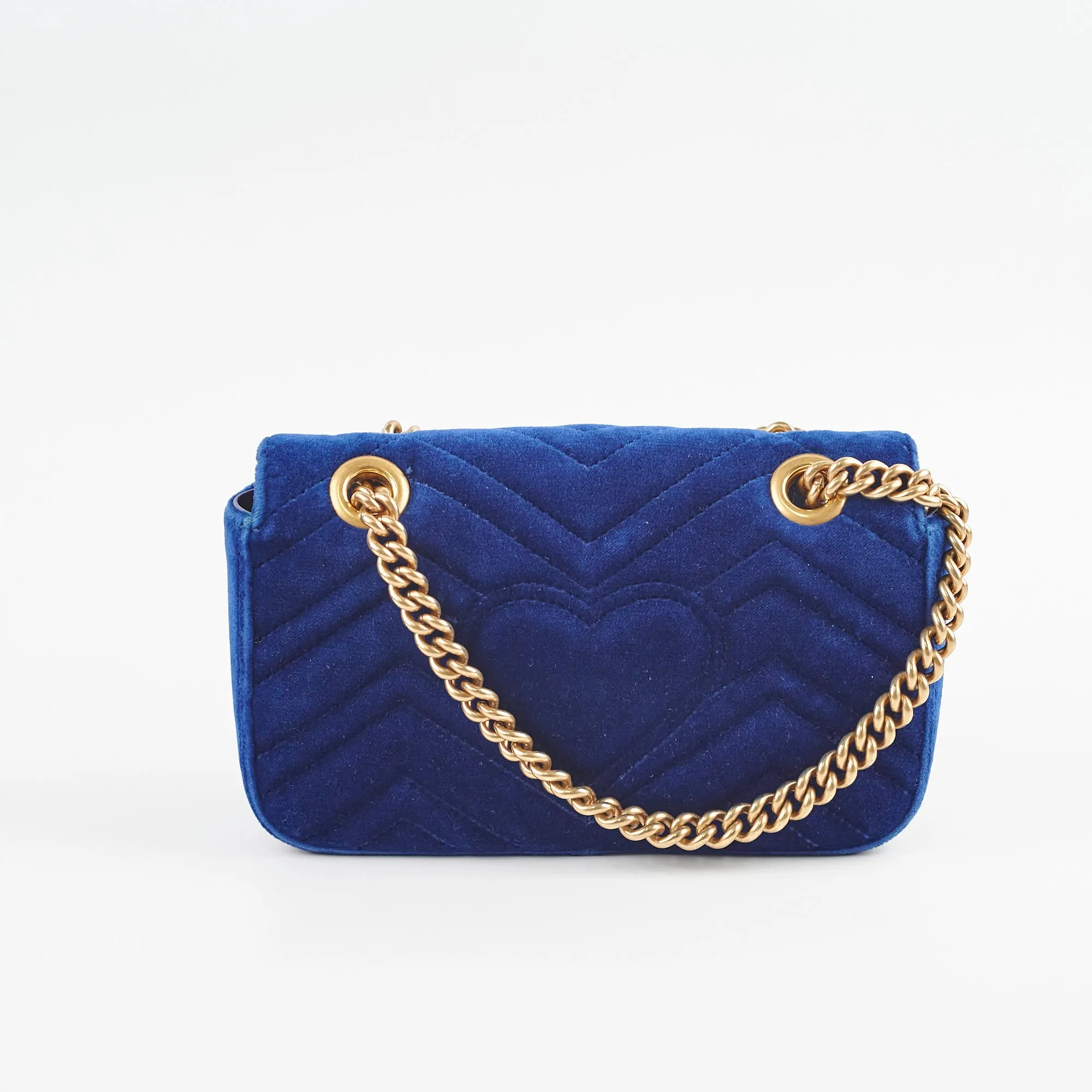 Gucci Marmont Mini Shoulder Bag Navy Blue Velvet