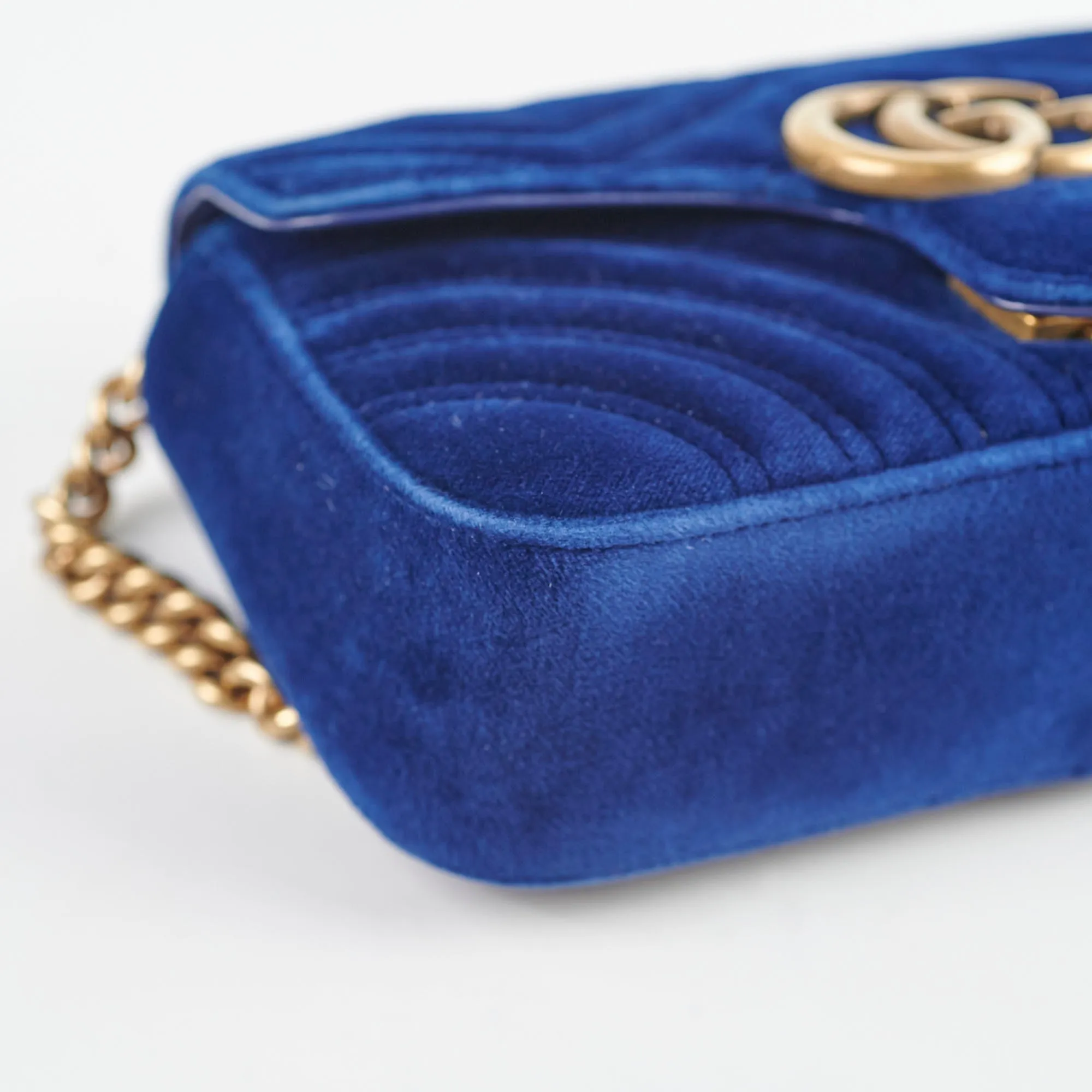 Gucci Marmont Mini Shoulder Bag Navy Blue Velvet