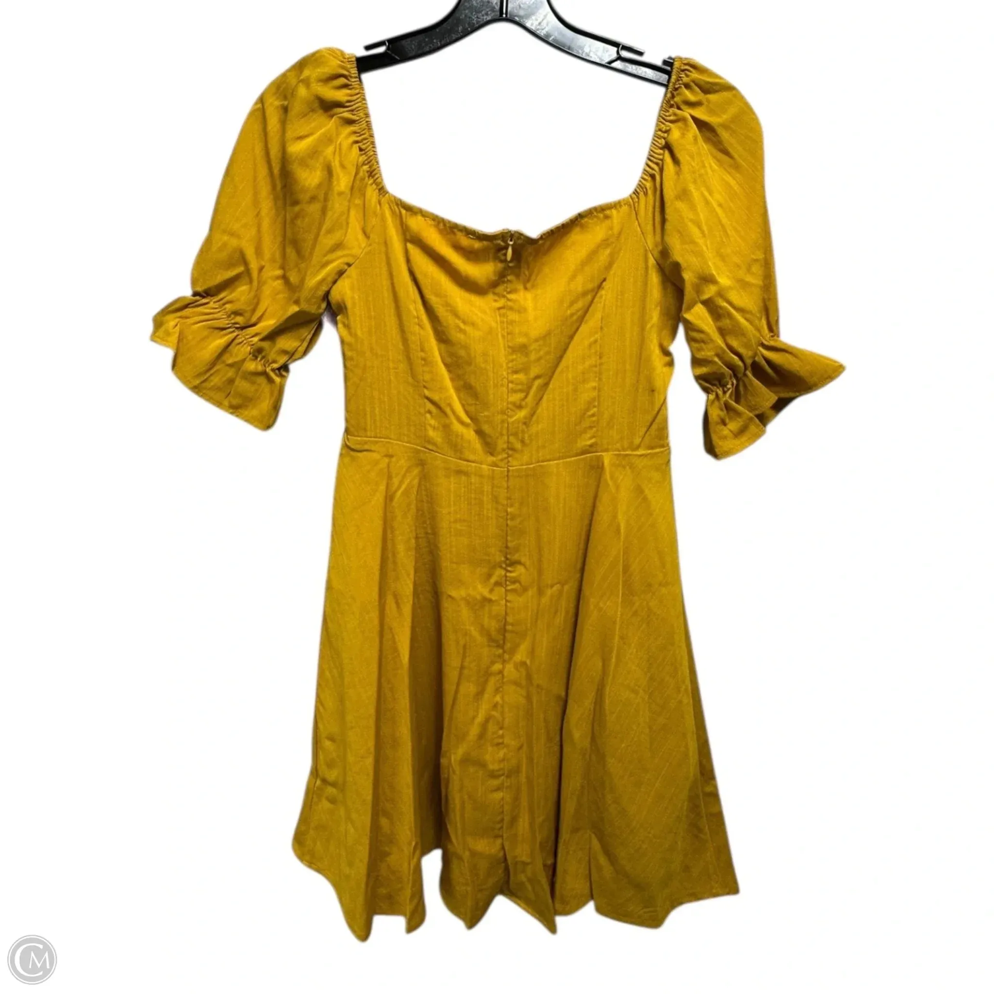 Puff Sleeve Mini Dress By re:named  In Mustard Yellow. Size: XS
