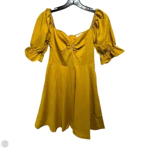 Puff Sleeve Mini Dress By re:named  In Mustard Yellow. Size: XS